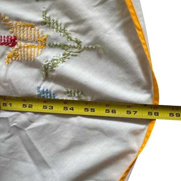 Hand-Embroidered Rooster Floral Tablecloth Patio Table Bonjour 58” Round White - Picture 11 of 12